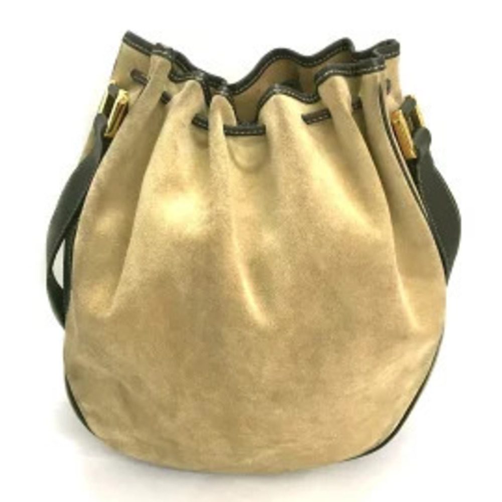Loewe Drawstring Shoulder Dark Brown Khaki Bag Leather Green Suede Brown Green